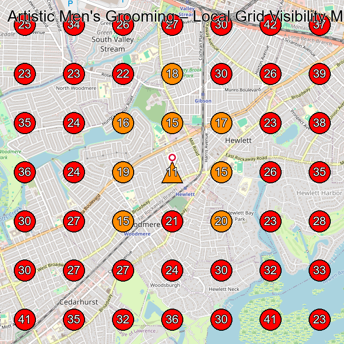 Artistic Men's Grooming GeoGrid visibility map for Barber Shop in Lawrence